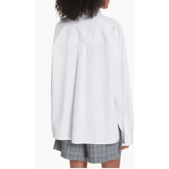 Tibi Womens Eco Poplin Button Front Collared Asymmetrical Shirt in White XS $395 - Picture 2 of 5